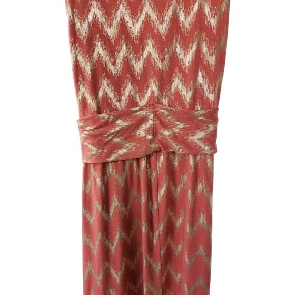 SOFT SURROUNDINGS Sz S Salmon Gold Alessandra Metallic Chevron Long Maxi Dress - Picture 3 of 14